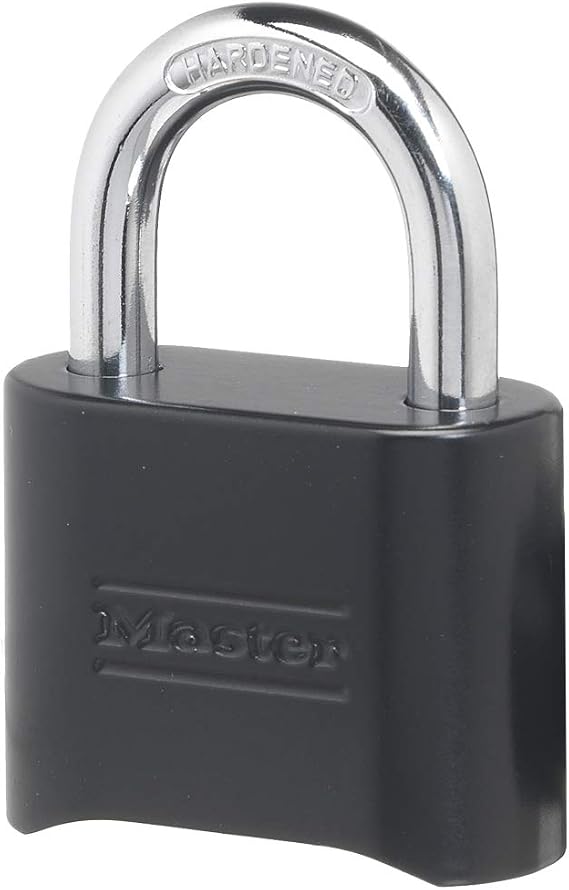 Master Lock Black Combination Padlock, Set Your Own Combo Lock, Weather Resistant Indoor and Outdoor Padlock with Code for Gym Locker, Gate, Shed, 178D
