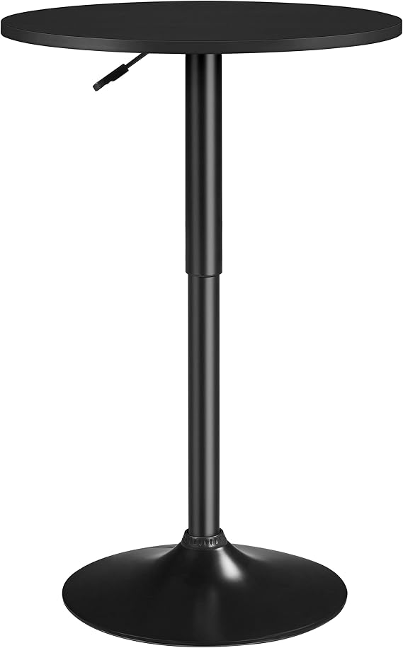 Topeakmart Adjustable Round Pub Table 360 Swivel MDF Top, Full Black