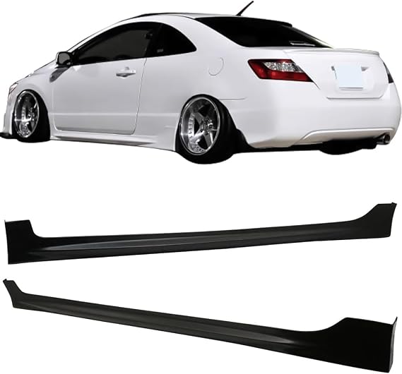 Fit 2006-2011 Honda Civic Polyurethane PU Black Side Skirts Sideskirts | IKON MOTORSPORTS, Rocker Moulding Trim Bottom Line, 2007 2008 2009 2010, Aerodynamic performance, Durable, Stylish Upgrade