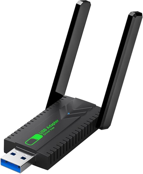 Wireless WiFi Dongle Adapter for PC, 1300Mbps USB Free Dual Band 5GHz/2.4GHz WiFi Dongle Wireless Network Adapter High Gain Dual Antennas Ultra-Low Latency Compatible for Windows XP 11/10/8.1/8/7