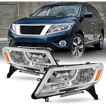 AKKON - Fit 2013 2014 2015 2016 Nissan Pathfinder 13-16 Halogen Type OE Style Headlights Headlamps Driver Passenger Chrome Housing Pair