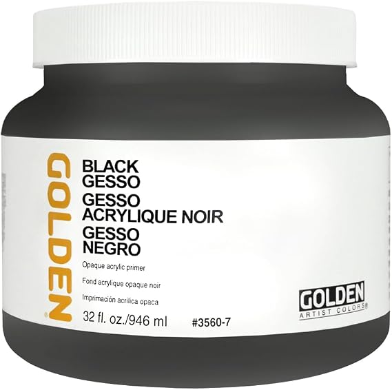 GOLDEN Black Gesso, 32 fl. oz. Jar | Artist grade acrylic ground; opaque black, toothy, semi-absorbent painting surface. Opaque