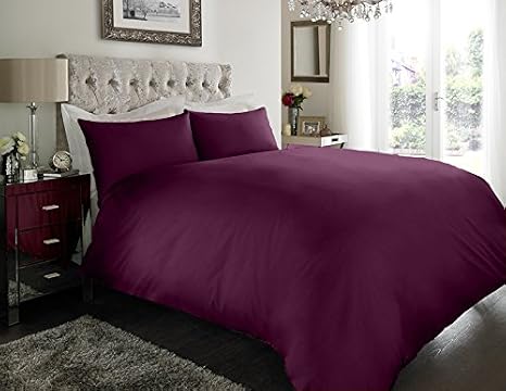 Sapphire Collection 100% Egyptian Cotton 200 Thread Count Duvet Cover With Pillow Case Bedding Set (Aubergine, Double)