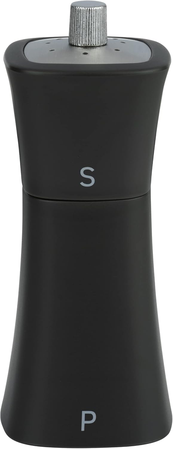 Grunwerg SP-9174BK 2-in-1 Salt Shaker and Pepper Mill, Plastic, Matt Black