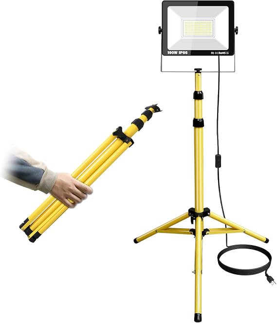 RIGIDON Tripod LED Work Light, 100W Single Head Portable Job Site Light
