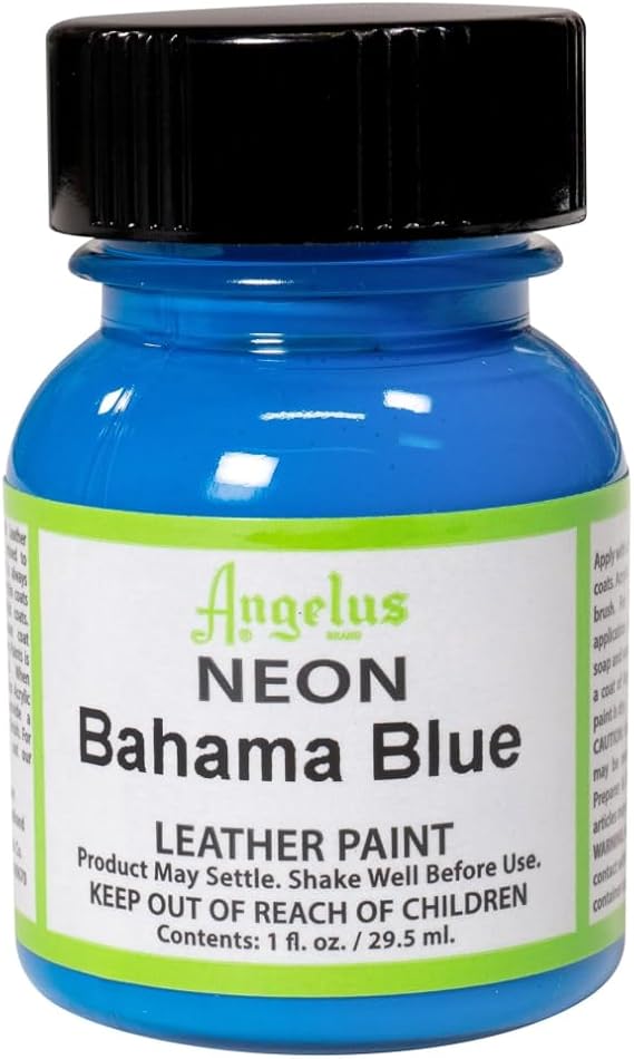 Angelus Neon-1 oz Leather Paint, Bahama Blue