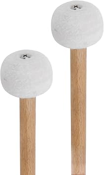 2Pcs Snare Drum Timpani Stick, S-05 Bass Drum Mallets, White Felt Percussion Timpani Mallets Instruments with 15.35in High and 1.3in in Diameter as Accessory Tool for Music Lover