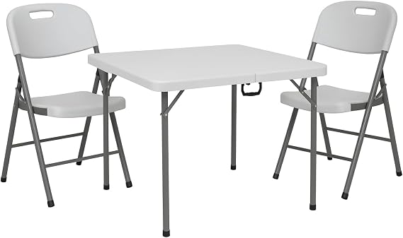 BTEXPERT 3 Piece Folding Card Table Portable and HDPE Chair Set, 34" Square White Plastic Table Portable, 2 Adult Thick Folding Chairs for Board Games Nights Gatherings Party Home Indoor Outdoor