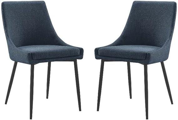 Modway Viscount Upholstered Fabric Side Dining Chairs in Black Azure - Set of 2