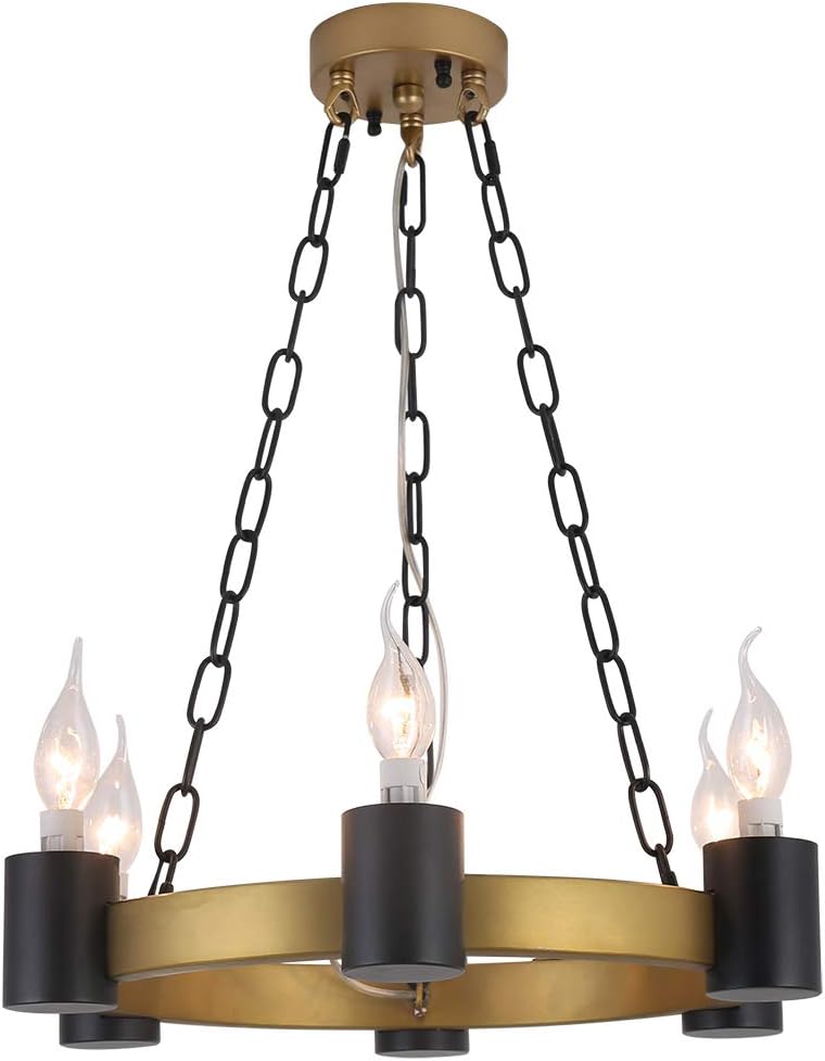 Antique Black Chandelier Lighting,6 Lights,Rustic Vintage Farmhouse Pendant Lighting in Industrial Country Style,H50cm x D49cm with Adjustable Chain for Living Room Hotel Church Cafe Shops