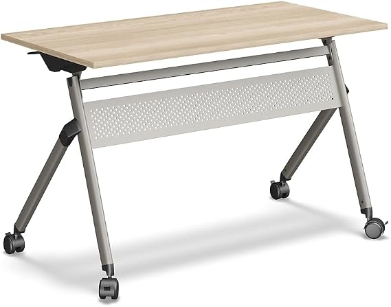 NBF Training Table Flip Top Mobile Meeting Desk for Classroom, 48" W, Tan