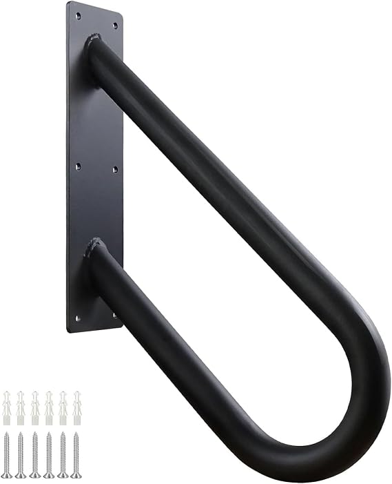 Handrails for Outdoor Steps Wall Mount, Railings for 1-2 Steps, U-Shaped Handrail with Matte Black Finished, Stair Handrails for Garage, Porch, Yard and Garden (18" Length, 1.25" Pipe)
