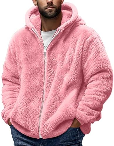 Muscularfit Mens Fuzzy Sherpa Jacket Fleece Long Sleeve Full-Zip Hooded Shirt Casual Warm Winter Jacket Coats Outdoor Fashion