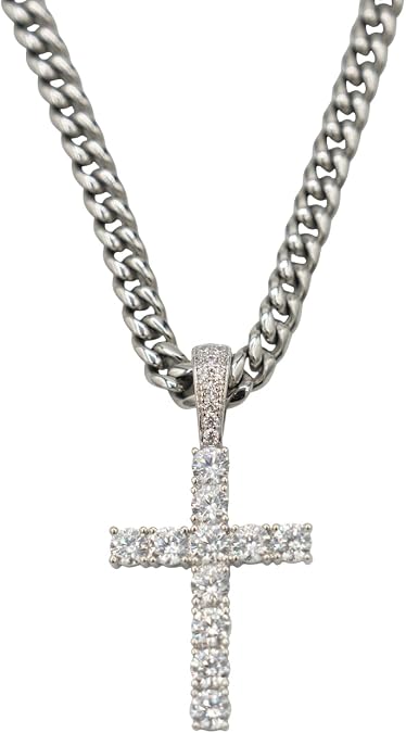 GLD Cross Necklace for Men and Women - Diamond Cross Pendant with 16-22" 2MM-5MM White Gold-Plated Diamond Tennis Chain - Designed in Miami - Built to Last