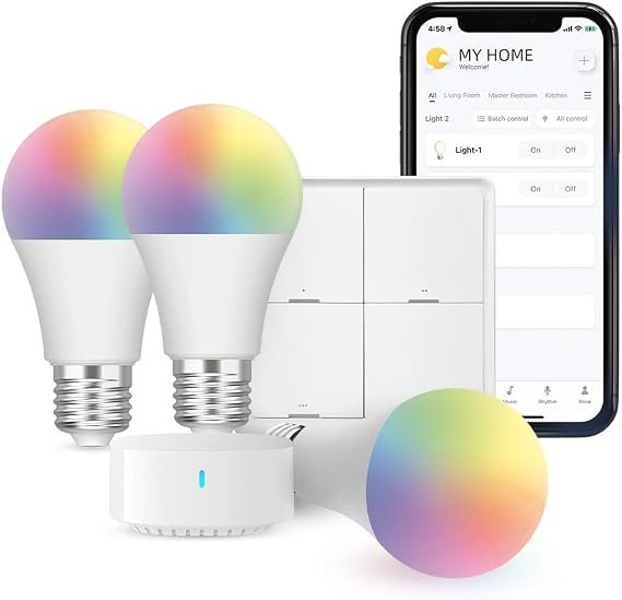 Broadlink Smart Home Starter Kit: 3 Bulbs, Switch & Hub | Smart starter kit adopts FastCon & BLE tech, includes 3 bulbs, works with Alexa & Google Home