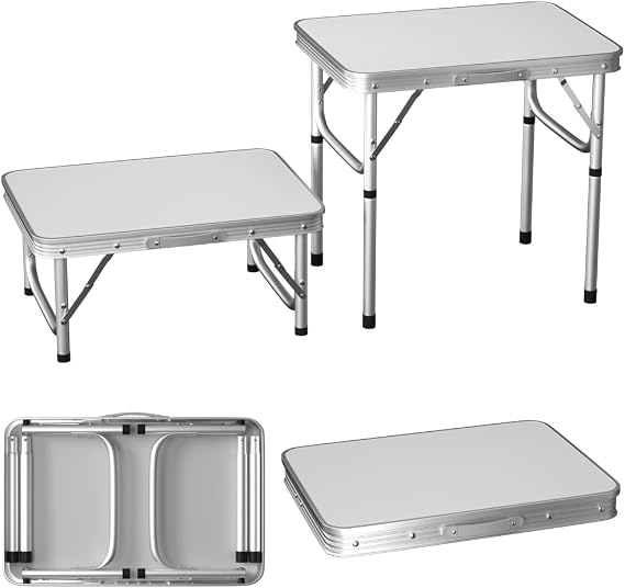 Qimu 60CM Low Camping Table Portable Folding Table Small Foldable Picnic Table with Carry Handle 2ft Adjustable Height Aluminum Lightweight Garden Table for Outdoor Indoor Camping Cooking BBQ Table