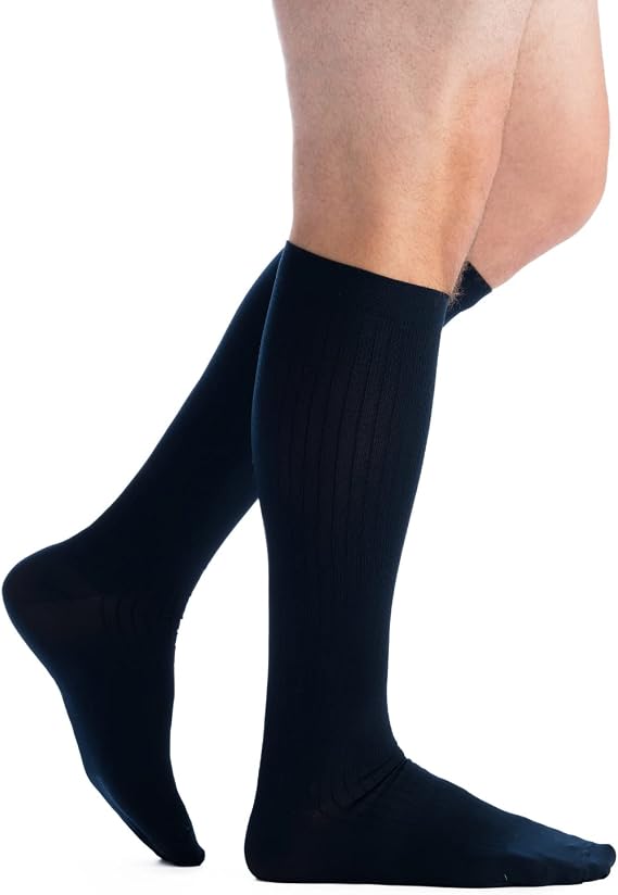 EvoNation Men's Classic Ribbed Knee High, 20-30 mmHg Firm Compression Socks