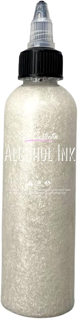 Premium Alcohol Ink Glitter Diamond White|4oz by Volume|Glittery and Vibrant|High Saturated Unique Colors|for Tumblers,Coasters,Resin Dye,Alcohol Ink Paper,Yupo,Resin Petri Dish|by Ezgi Sertcetin