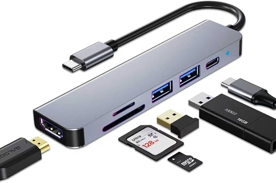 USB C HUB, MacBook Pro ve Hava Aksesuarları için Çoklu Bağlantı Noktalı USB C Adaptörü, 4K HDMI, USB 3.0, SD/TF Kart Okuyucu, 100W PD Dizüstü Bilgisayar ve Diğer C Tipi Cihazlar için Uyumlu