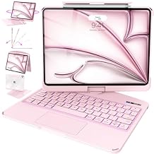 Intermerge for iPad A16 11th(2025)/ 10th Generation(2022) Case with Keyboard, 360 Rotating Multi-Touch Trackpad, 7-Color RGB Backlit, Transparent Back, Pencil Holder, Type-C Charging, Pink