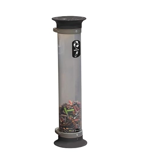 C-Thru 15Q Battery Recycling Tube (Black) Battery Recycling Bin Compact 15Q Battery Collection Tube Standard/Recycle Across America Decals (Standard Battery Decal)