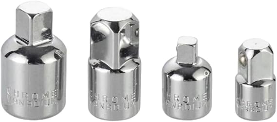 4-Pack Drive Socket Adapter Set, 1/4 3/8 1/2 Inch Heavy-Duty Chrome Vanadium Steel Step Up/Down Converter for Ratchet Wrench & Power Tool, Silver (134g)