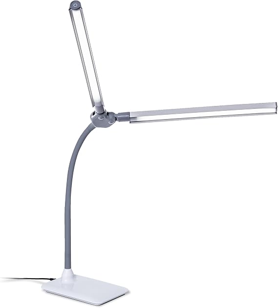DuoPro Table Lamp - Double Shade LED Task Lamp, 4 Brightness Levels, 6,000K Daylight, 2,100 Lux, Anti-Glare, Flexible Arm, Touch Dimmer - Ideal for Sewing, Crafting, Reading