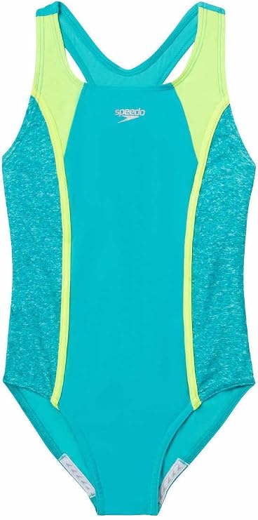Speedo Girls Racerback Sport Splice One Piece Swimsuit (US, Alpha, Medium, Regular, Turkish Sea Blue/Neon Light Green)