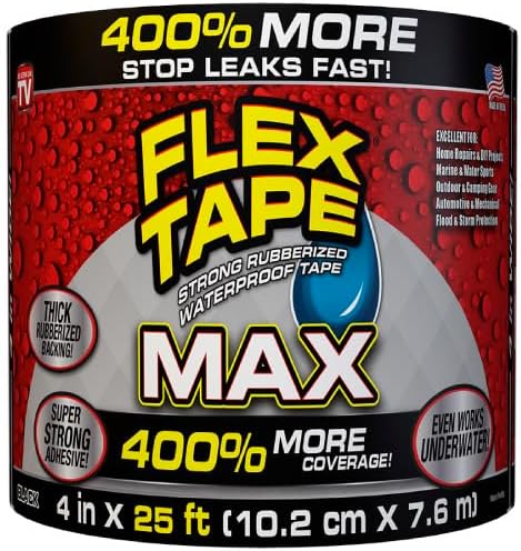 Flex Tape Strong Rubberized Waterproof Tape, Black, 4 in x 25 ft, 1-Pack