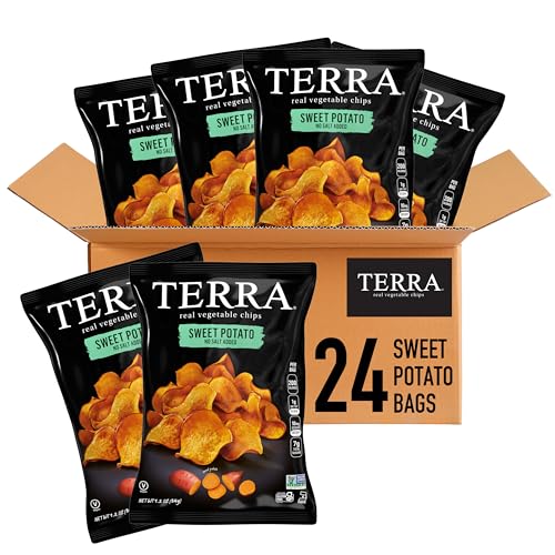 Terra Sweet Potato Vegetable Chips - Gluten Free Snacks, No Salt Added, 1.2 Oz Pack of 24