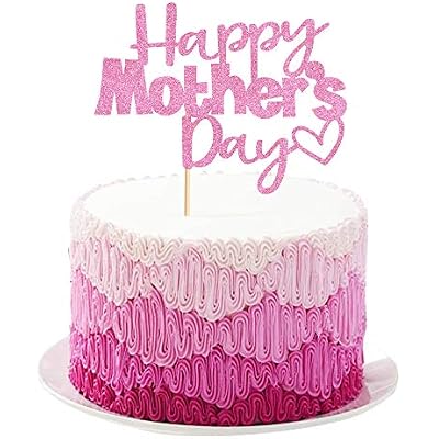 UNIMALL Pack of 1 Pink Glitter Be Mom Heart Love Mother Cake Topper Cake Picks for Mothers Day Party Deration,Pink,Small