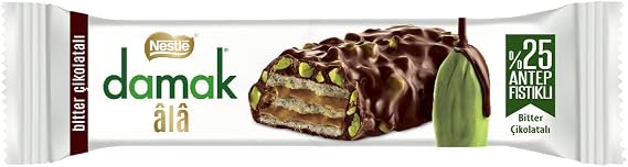 Nestlé Damak Ala Bitter Çikolata Kaplamalı Antep Fıstıklı Gofret 30 Gram