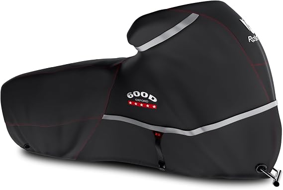 Motorcycle Cover 600D Heavy Duty All Season Universal Weather Waterproof Sun Outdoor Protection Durable Night Reflective& 96" XXL Vehicle Cover/Black
