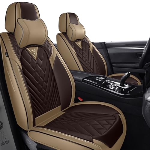 Car Seat Cover for VW Jetta 2000-2025, Comfortable, Durable Leather Seat Cover, All Weather Sports Automotive Interior AccessoriesLuxury 2 Seats, Cream Coffee