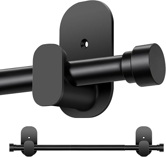 TONIAL Curtain Rods No Drilling for Windows from 40 to 53 Inches, 5/8 Inch Curtain Rod 32 to 58 inch with Adhesive Brackets without drilling, Renter Apartment Friendly Adjustable Drapery Rods, Black