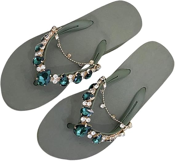 DYJAGYO Women's Rhinestone Chain Platform Wedge Flip Flop Sandals,Women's Rhinestone Flip Flops,Fashion Flip Flop Sandals for Parties and Weddings