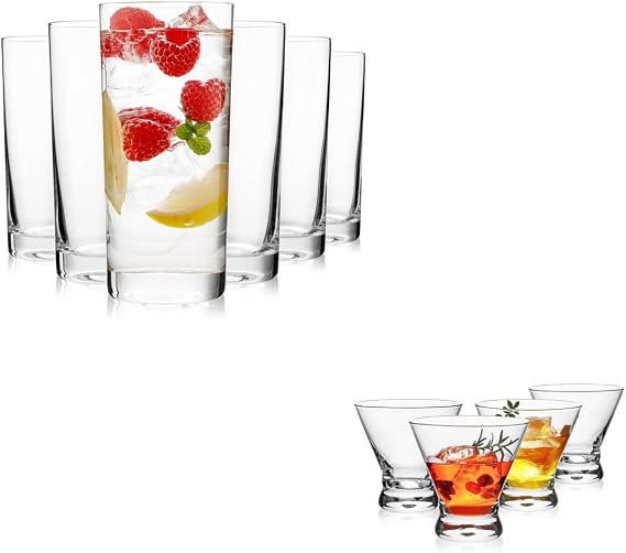 16oz Highball Glasses Set of 6 + Martini Glasses Set of 4