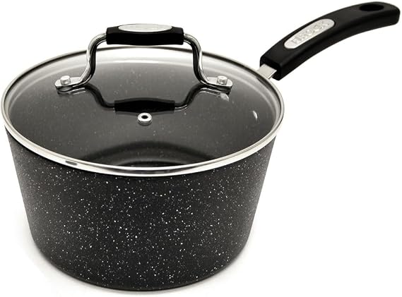 Starfrit The Rock 1.4L (1.5Qt) Non-Stick Saucepan - Durable Forged Aluminum - Oven Safe - PFOA Free - Easy to Clean - Black