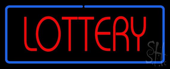 Red Lottery Blue Border LED Neon Sign 10 x 24 - inches, Black Square Cut Acrylic Backing, with Dimmer - Bright and Premium built indoor LED Neon Sign for Defence Force.