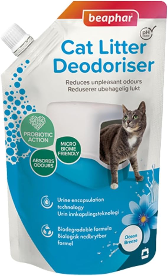 Beaphar - Cat Litter Deodoriser Ocean Breeze 400g Urine Encapsulation Technology Cat Litter Freshener Contains Prebiotics To Absorb and Reduce Unpleasant Odours -Doubles Cat Litter Life Biodegradable
