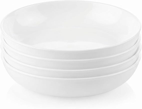 Corelle White Versa Bowls for Pasta, 4 Pack, 30oz Made in The USA | Easy to Clean Bowls are Lightweight | Resistant to Chips & Cracks| Dishwasher and Microwave Safe