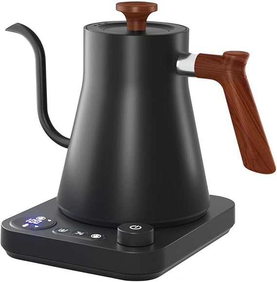 Electric Kettles, Gooseneck Electric Kettle, 1F Temperature Control, Stainless Steel Inner, Quick Heating, for Pour Over Coffee, Brew Tea, Boil Hot Water, 0.9L (Black)