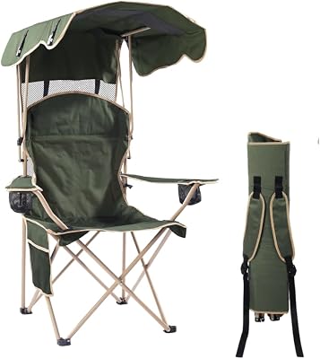 EZONE Folding Canopy Camp Chair for Outdoors Shade Canopy Portable Chair Camping, Tailgates, Beach, Pool, Lawn Chair Sunshade Travel Chair Folding Camping Chair Upgraded - Olive Green