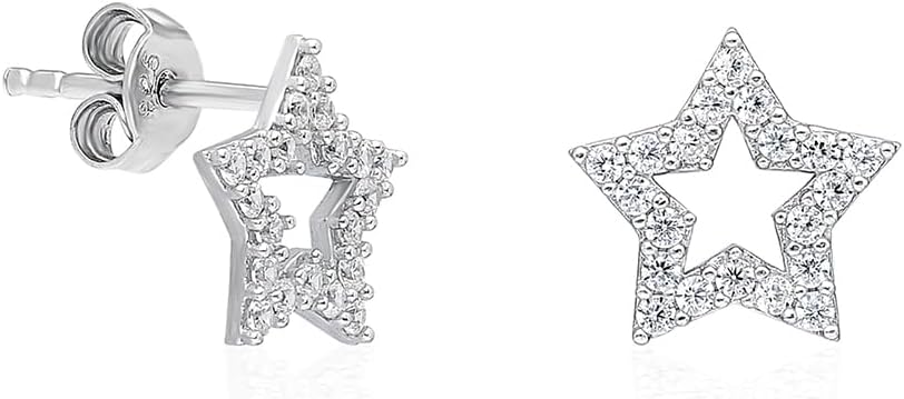 NEREZE 925 Sterling Silver Tiny Rhodium Plated Star Earrings