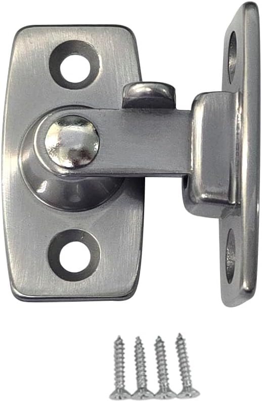 QCAA Heavy Forged Solid Brass Door Latch, 90 Degree Right Angle Door Latch Buckle for Doors & Windows, Small, 1.75", Satin Nickel, 1 Pack, Made in Taiwan