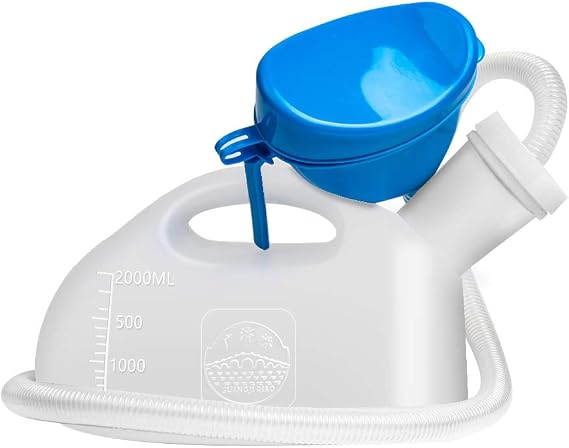 Portable Urinals for Men & Women, Mens Urinal Bottle Spill Proof Bedside for Seniors Bedridden with 47.2" Hose, 2000ml Pee Bottles for Car Driving Camping Travel (White)