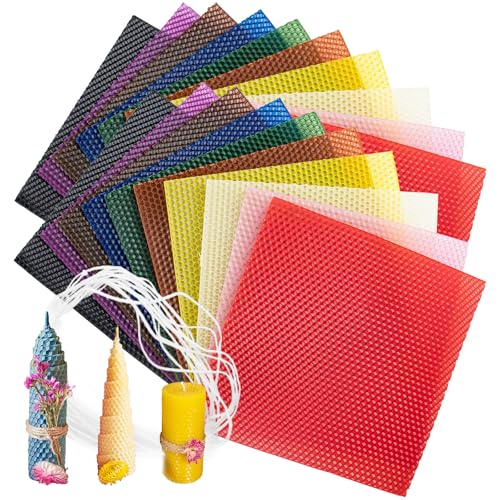 QUYLIXX 20 Pcs Beeswax Candle Making Kit, Natural Beeswax Sheets for Candle Making Rolling Kits Bright Color, 8 x 8 inch