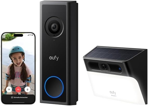 eufy Video Doorbell Camera Wireless C30 & Solar Wall Light Cam S120 (Bundle)