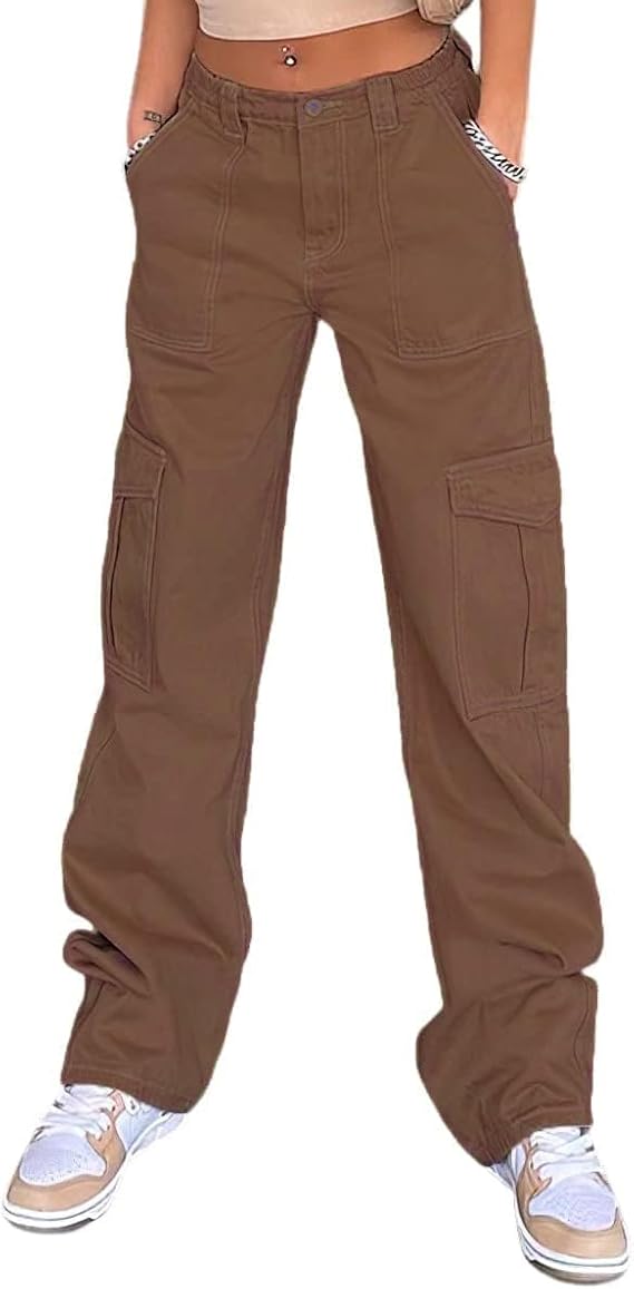 High Waisted Cargo Pants for Women Casual Wide Leg Trousers 2025 Baggy Stretch Y2k Cargo Jeans with 6 Pockets