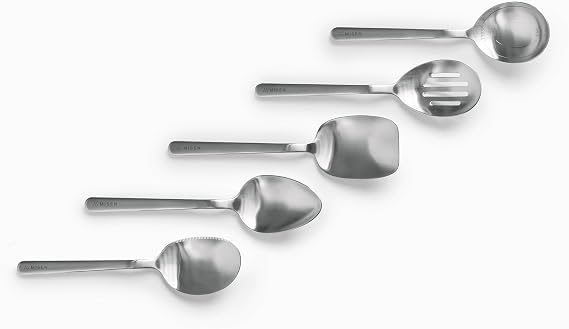 Misen Stainless Steel Chef Spoons - 5 Peice Set - Measuring, Scraper, Slotted, Plating, Serrated